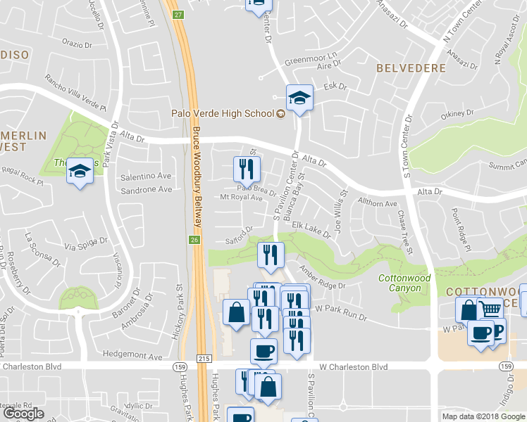 map of restaurants, bars, coffee shops, grocery stores, and more near 581 Runbridge Street in Las Vegas
