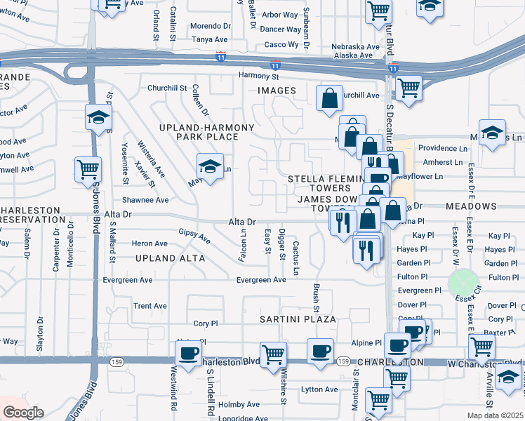 map of restaurants, bars, coffee shops, grocery stores, and more near 464 Fallwood Lane in Las Vegas