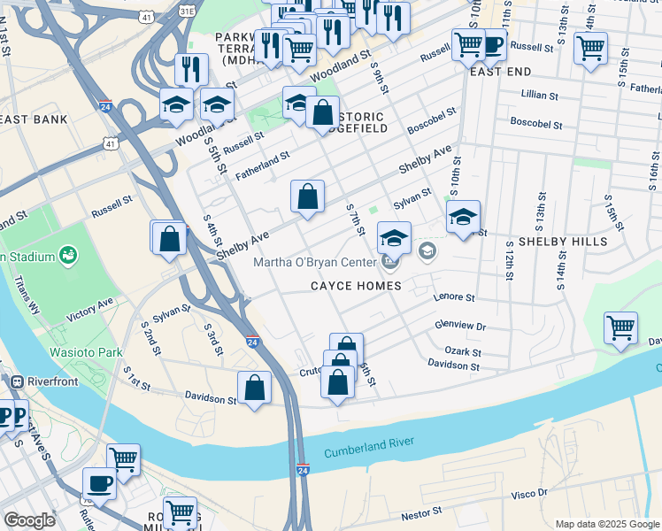 map of restaurants, bars, coffee shops, grocery stores, and more near 653 South 6th Street in Nashville