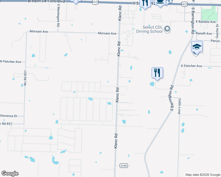 map of restaurants, bars, coffee shops, grocery stores, and more near 805 Klenc Road in Springdale