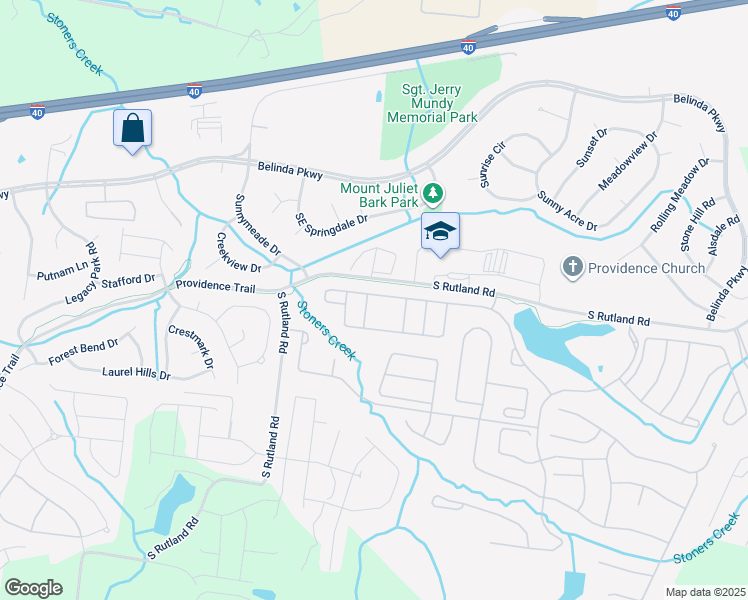 map of restaurants, bars, coffee shops, grocery stores, and more near 215 Old Towne Drive in Mt. Juliet