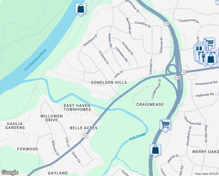 map of restaurants, bars, coffee shops, grocery stores, and more near 244 Donelson Hills Drive in Nashville