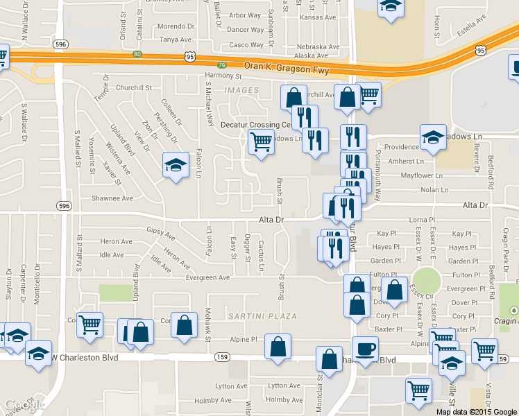 map of restaurants, bars, coffee shops, grocery stores, and more near 5124 Alta Drive in Las Vegas
