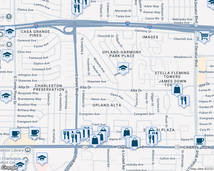 map of restaurants, bars, coffee shops, grocery stores, and more near 5708 Alta Drive in Las Vegas