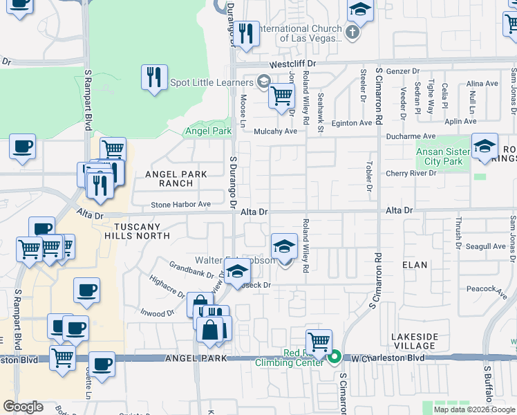 map of restaurants, bars, coffee shops, grocery stores, and more near 8421 Granite Peak Court in Las Vegas