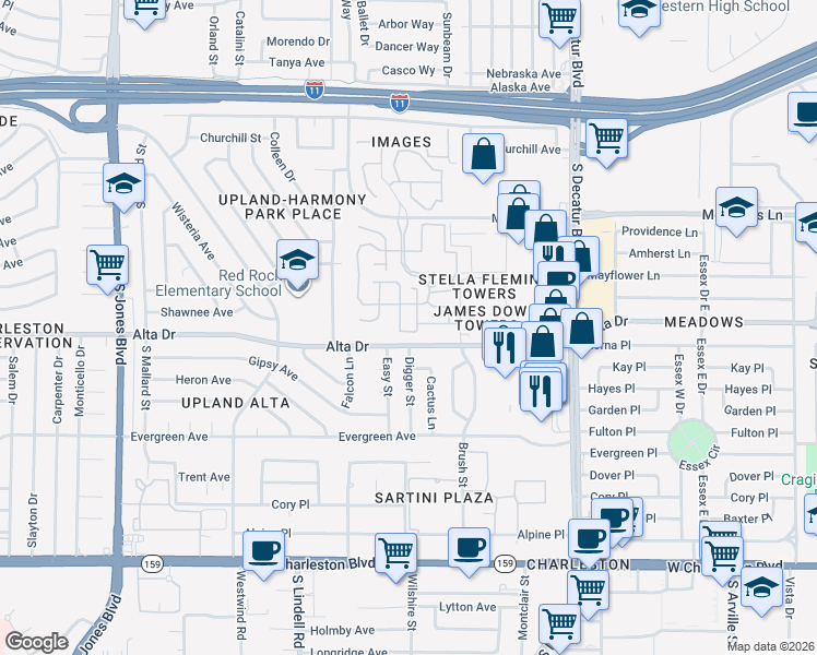 map of restaurants, bars, coffee shops, grocery stores, and more near 5124 Alta Drive in Las Vegas