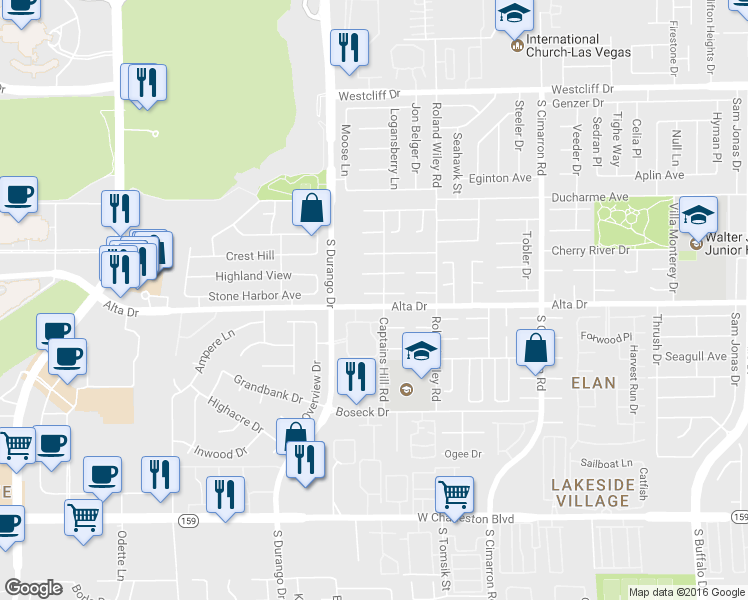 map of restaurants, bars, coffee shops, grocery stores, and more near 8409 Granite Peak Court in Las Vegas