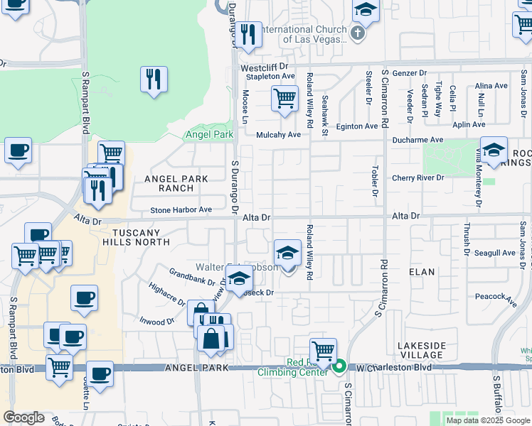 map of restaurants, bars, coffee shops, grocery stores, and more near 8409 Granite Peak Court in Las Vegas