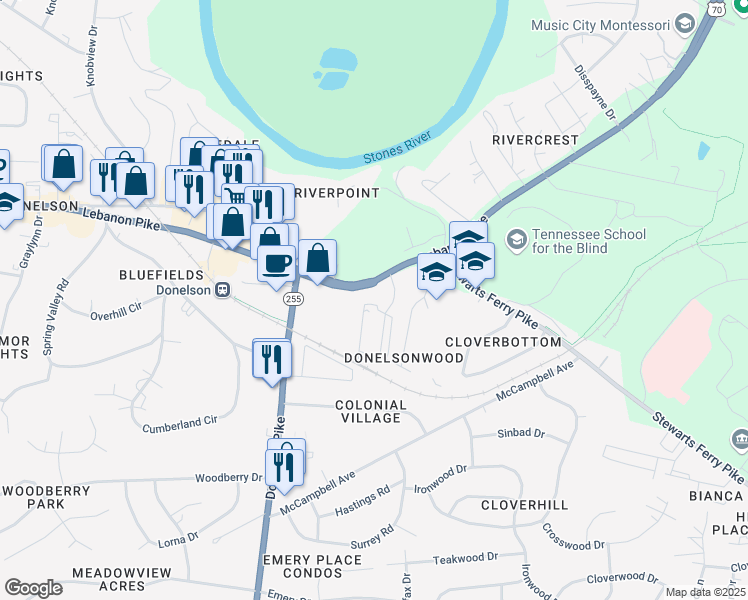 map of restaurants, bars, coffee shops, grocery stores, and more near 2833 Lebanon Pike in Nashville