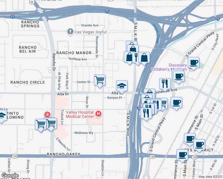 map of restaurants, bars, coffee shops, grocery stores, and more near 1712 Alta Drive in Las Vegas