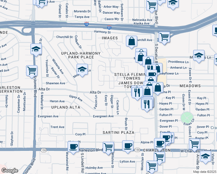 map of restaurants, bars, coffee shops, grocery stores, and more near 457 Purple Finch Drive in Las Vegas