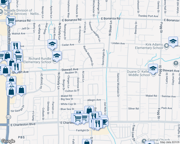 map of restaurants, bars, coffee shops, grocery stores, and more near 373 Joe Doumit Way in Las Vegas