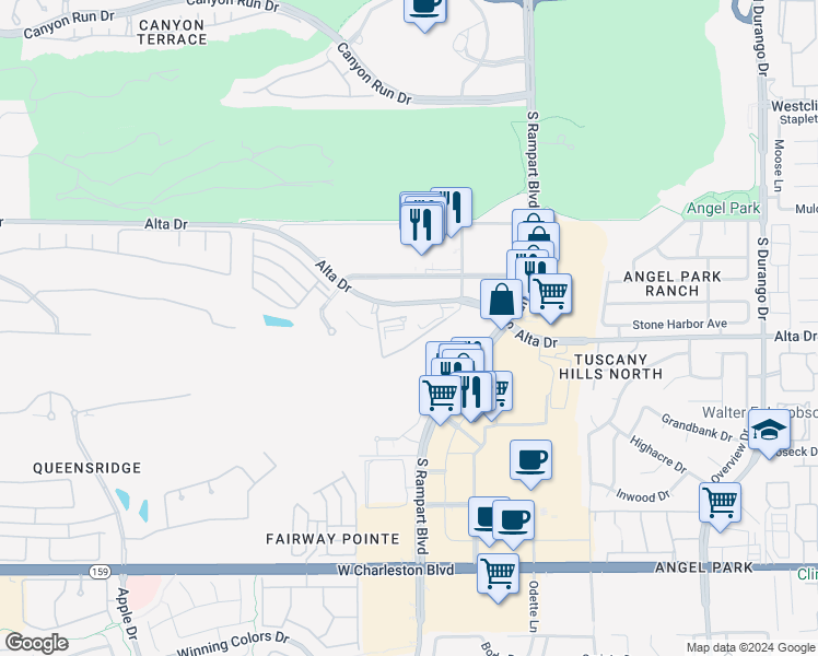 map of restaurants, bars, coffee shops, grocery stores, and more near 9101 Alta Drive in Las Vegas