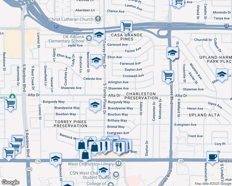 map of restaurants, bars, coffee shops, grocery stores, and more near 6320 Alta Drive in Las Vegas