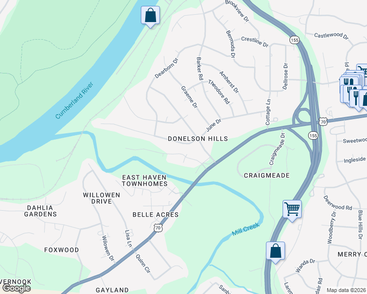 map of restaurants, bars, coffee shops, grocery stores, and more near 2153 June Drive in Nashville