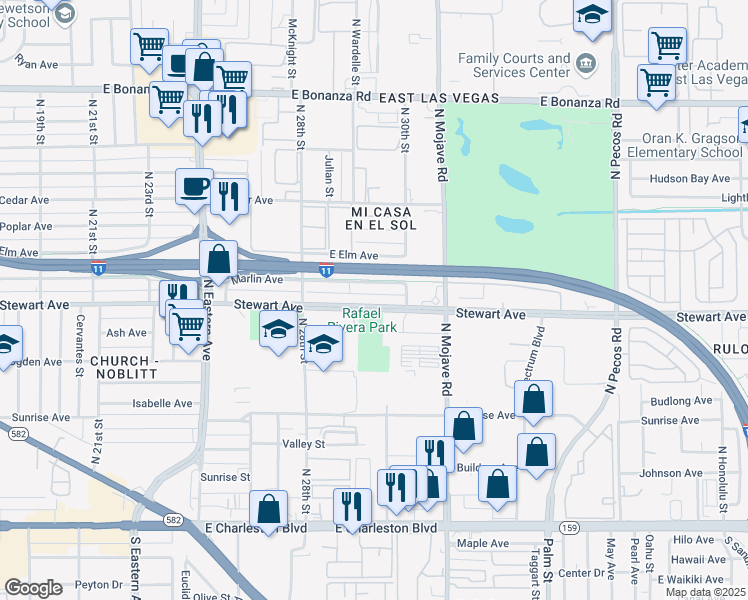 map of restaurants, bars, coffee shops, grocery stores, and more near 2917 Stewart Avenue in Las Vegas