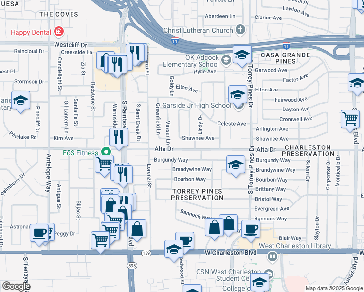 map of restaurants, bars, coffee shops, grocery stores, and more near 6540 Alta Drive in Las Vegas