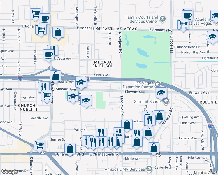 map of restaurants, bars, coffee shops, grocery stores, and more near 2937 North 30th Street in Las Vegas