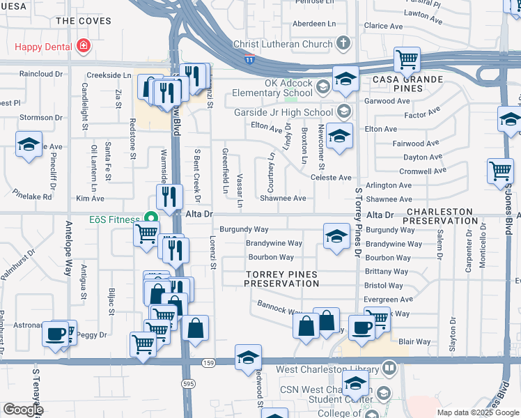 map of restaurants, bars, coffee shops, grocery stores, and more near 6540 Alta Drive in Las Vegas