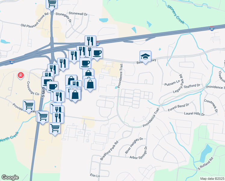map of restaurants, bars, coffee shops, grocery stores, and more near 140 Providence Trail in Mt. Juliet