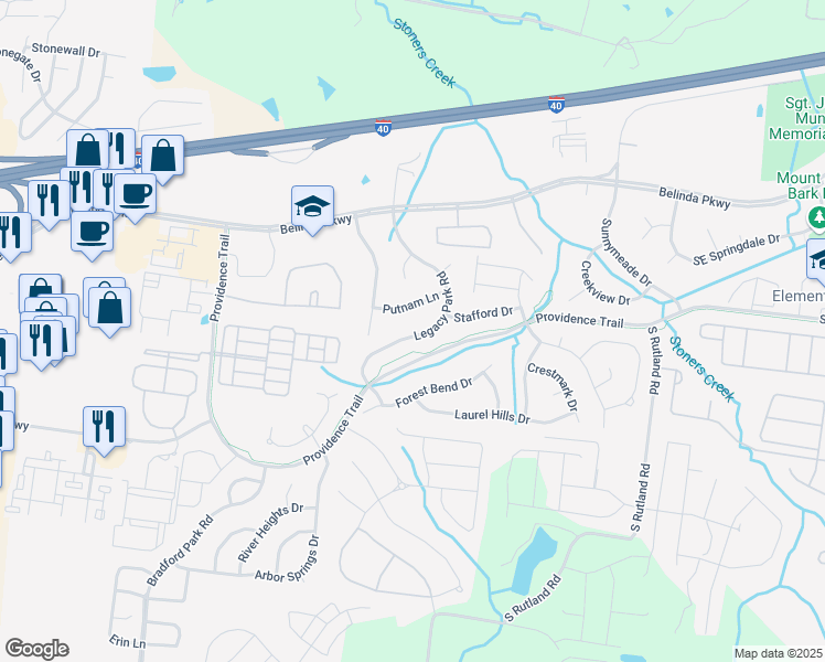 map of restaurants, bars, coffee shops, grocery stores, and more near 933 Legacy Park Road in Mount Juliet