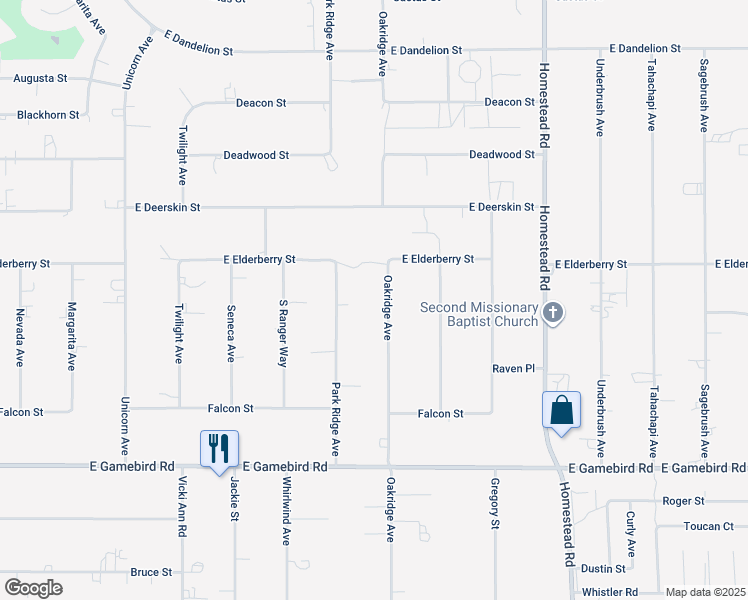 map of restaurants, bars, coffee shops, grocery stores, and more near 3580 Oakridge Avenue in Pahrump