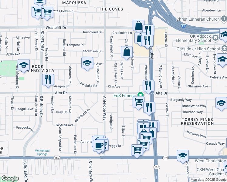 map of restaurants, bars, coffee shops, grocery stores, and more near 6944 Alta Drive in Las Vegas