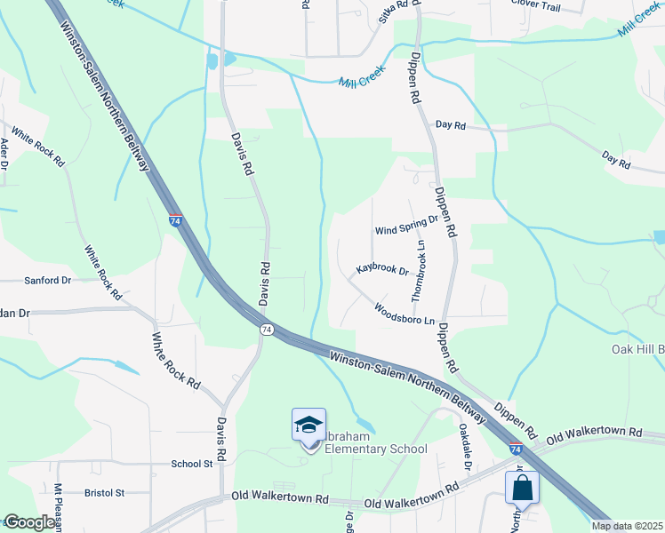 map of restaurants, bars, coffee shops, grocery stores, and more near 4972 Woodsboro Lane in Winston-Salem