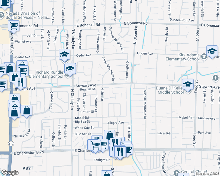 map of restaurants, bars, coffee shops, grocery stores, and more near 373 Joe Doumit Way in Las Vegas