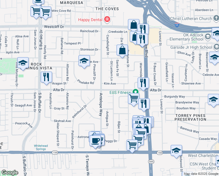map of restaurants, bars, coffee shops, grocery stores, and more near 6944 Alta Drive in Las Vegas