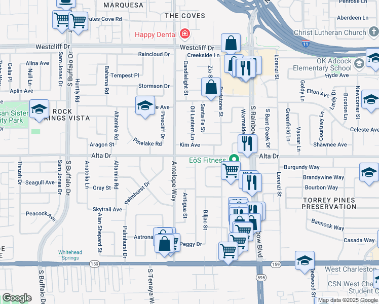 map of restaurants, bars, coffee shops, grocery stores, and more near 6944 Alta Drive in Las Vegas