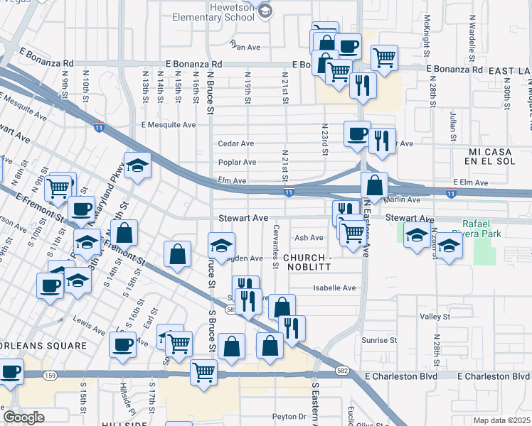 map of restaurants, bars, coffee shops, grocery stores, and more near 2000 Stewart Avenue in Las Vegas