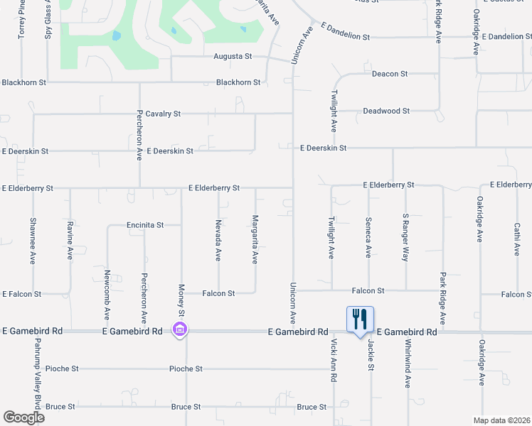 map of restaurants, bars, coffee shops, grocery stores, and more near 3581 Margarita Avenue in Pahrump
