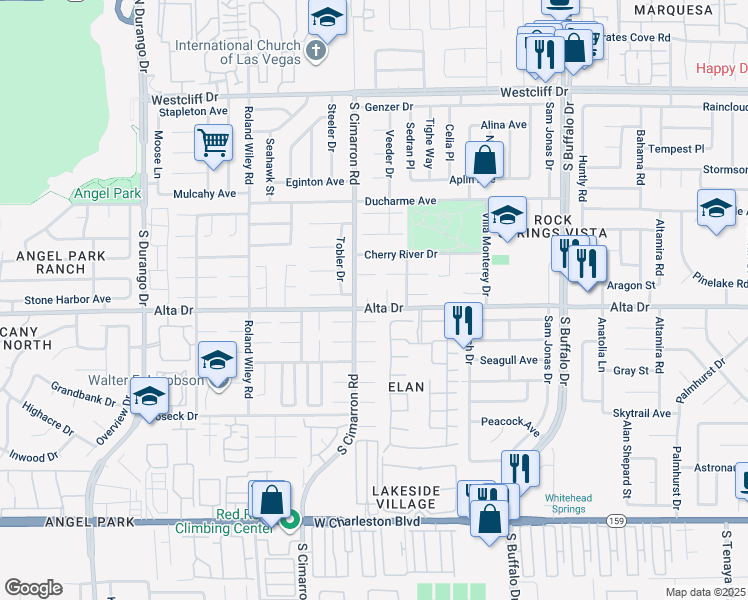 map of restaurants, bars, coffee shops, grocery stores, and more near 448 Elysian Plains Court in Las Vegas