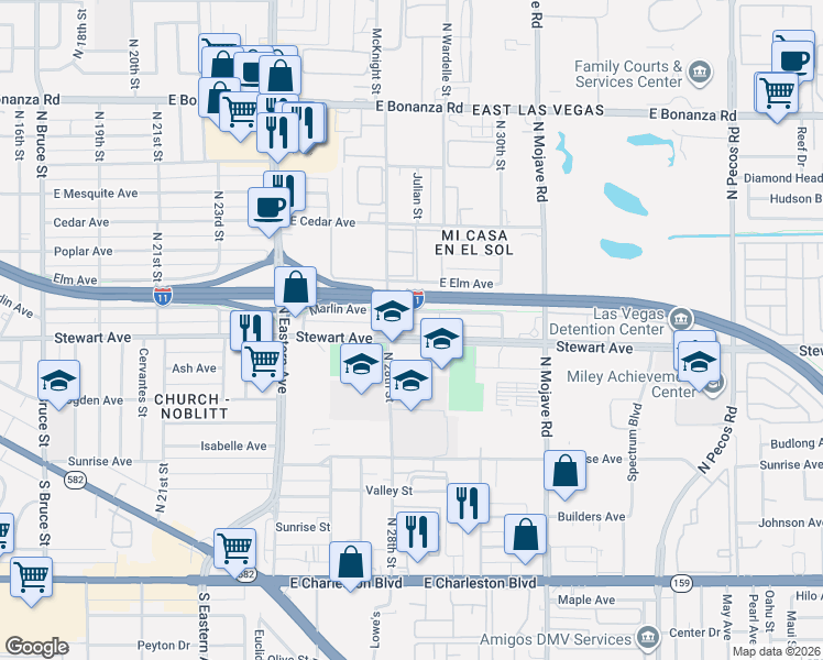 map of restaurants, bars, coffee shops, grocery stores, and more near 2813 Stewart Avenue in Las Vegas