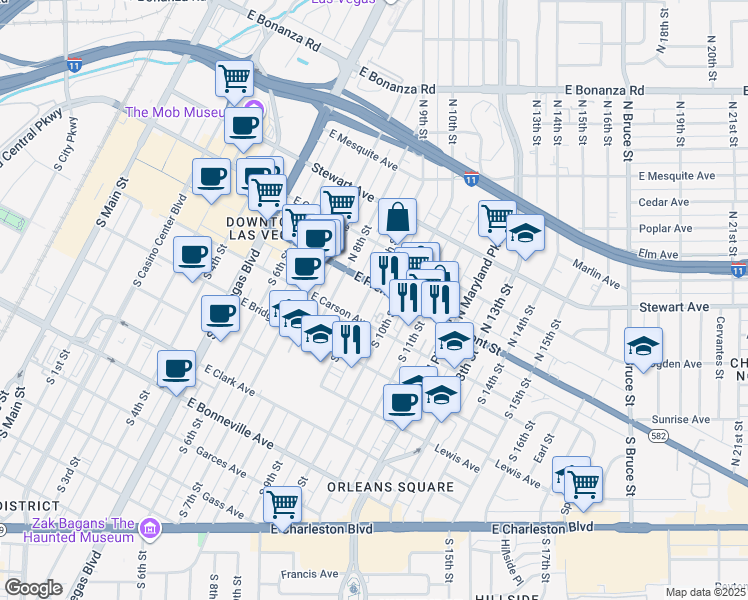 map of restaurants, bars, coffee shops, grocery stores, and more near in Las Vegas