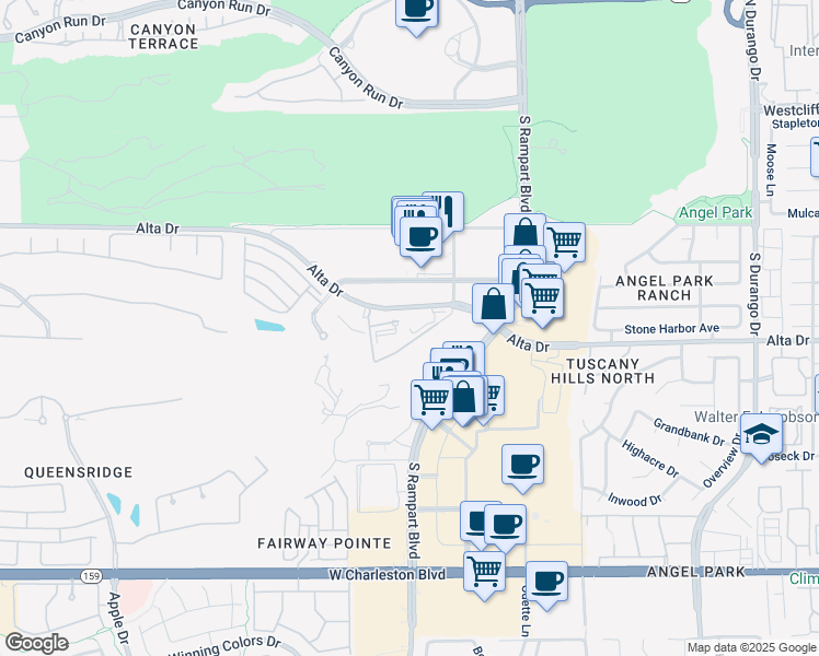 map of restaurants, bars, coffee shops, grocery stores, and more near 9103 Alta Drive in Las Vegas