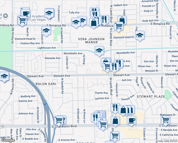 map of restaurants, bars, coffee shops, grocery stores, and more near 4221 Stewart Avenue in Las Vegas