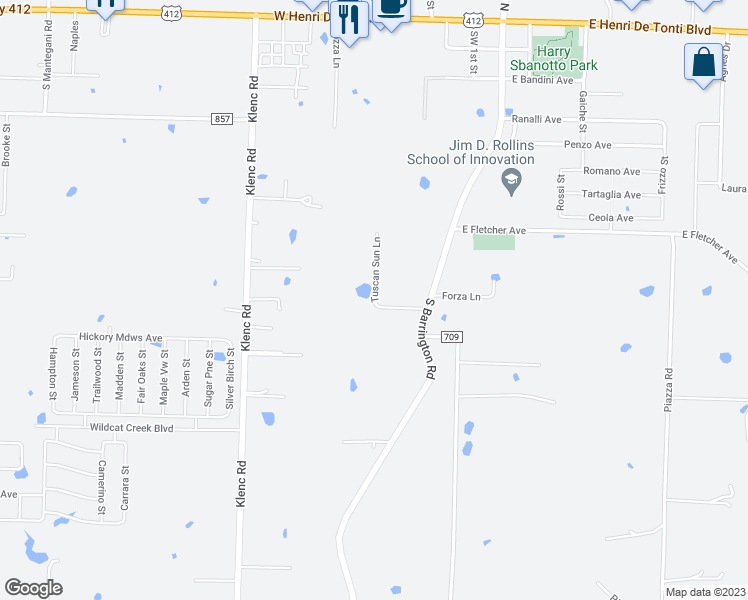 map of restaurants, bars, coffee shops, grocery stores, and more near 742 Tuscan Sun Lane in Springdale