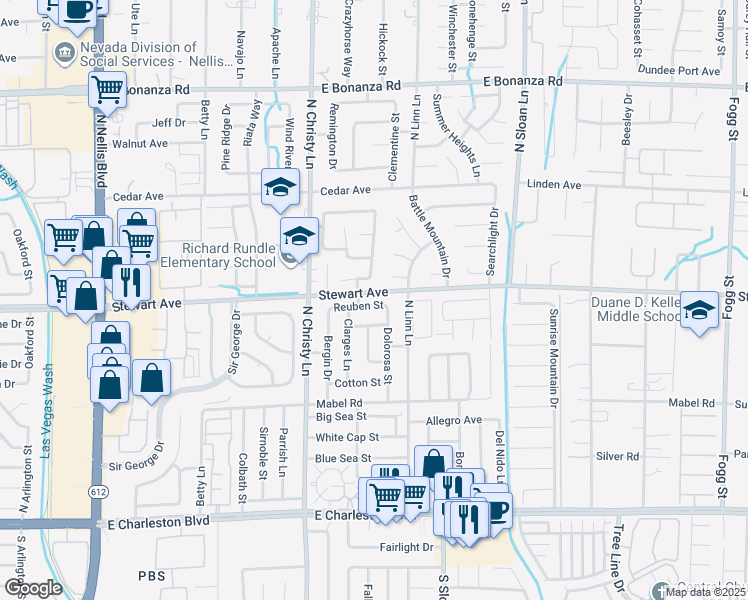 map of restaurants, bars, coffee shops, grocery stores, and more near 5614 Reuben Street in Las Vegas