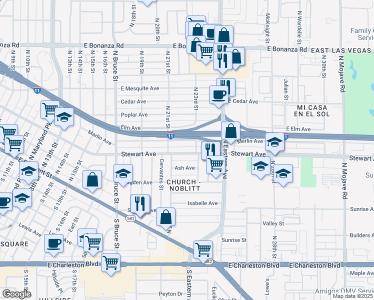 map of restaurants, bars, coffee shops, grocery stores, and more near 2136 Stewart Avenue in Las Vegas
