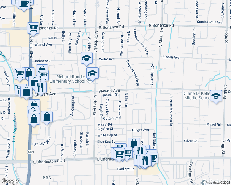 map of restaurants, bars, coffee shops, grocery stores, and more near 5614 Reuben Street in Las Vegas