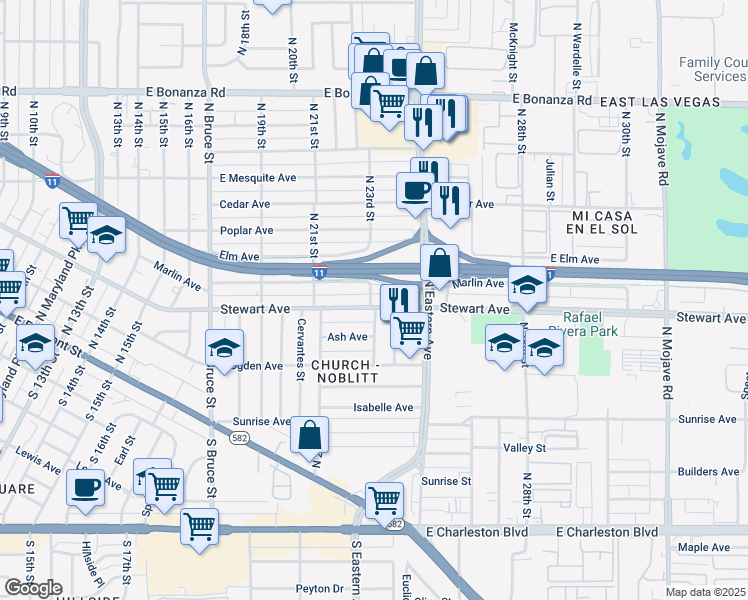 map of restaurants, bars, coffee shops, grocery stores, and more near 2301 Stewart Avenue in Las Vegas
