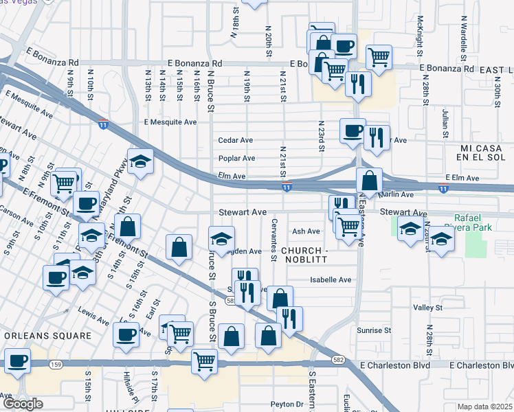 map of restaurants, bars, coffee shops, grocery stores, and more near 2000 Stewart Avenue in Las Vegas