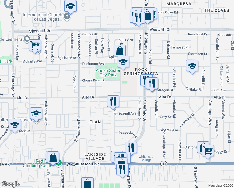 map of restaurants, bars, coffee shops, grocery stores, and more near 7716 Parakeet Avenue in Las Vegas