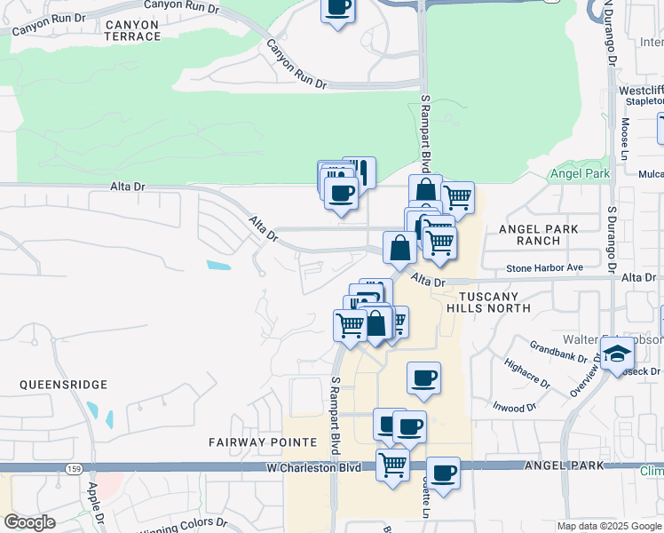 map of restaurants, bars, coffee shops, grocery stores, and more near 9103 Alta Drive in Las Vegas