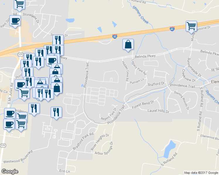 map of restaurants, bars, coffee shops, grocery stores, and more near 3031 Kirkland Circle in Mount Juliet