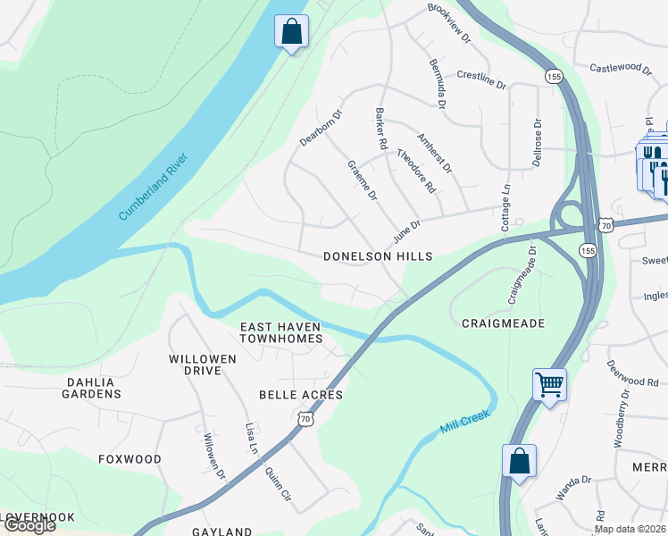 map of restaurants, bars, coffee shops, grocery stores, and more near 2145 June Drive in Nashville