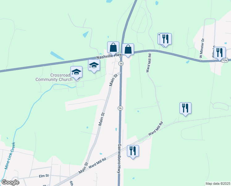 map of restaurants, bars, coffee shops, grocery stores, and more near 1237 Main Street in Baxter