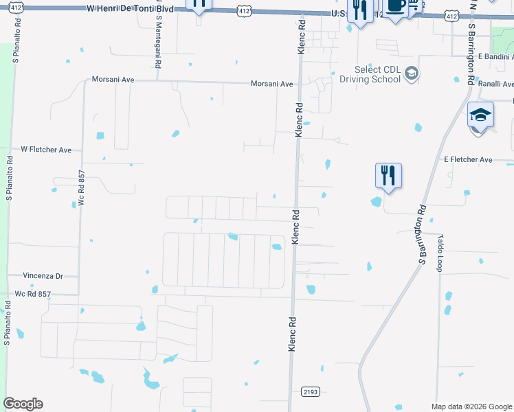 map of restaurants, bars, coffee shops, grocery stores, and more near 798 Klenc Road in Springdale